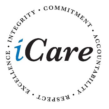 Picture of iCare values logo. It reads as the following in a circle of words, Integrity, Commitment, Accountability, Respect, and Excellence